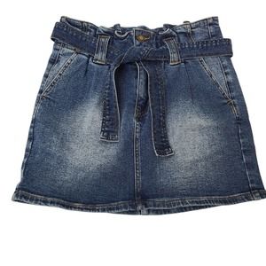 Angel Kiss Womens Size Small Paper Bag High Waist Blue Denim Jean Skirt